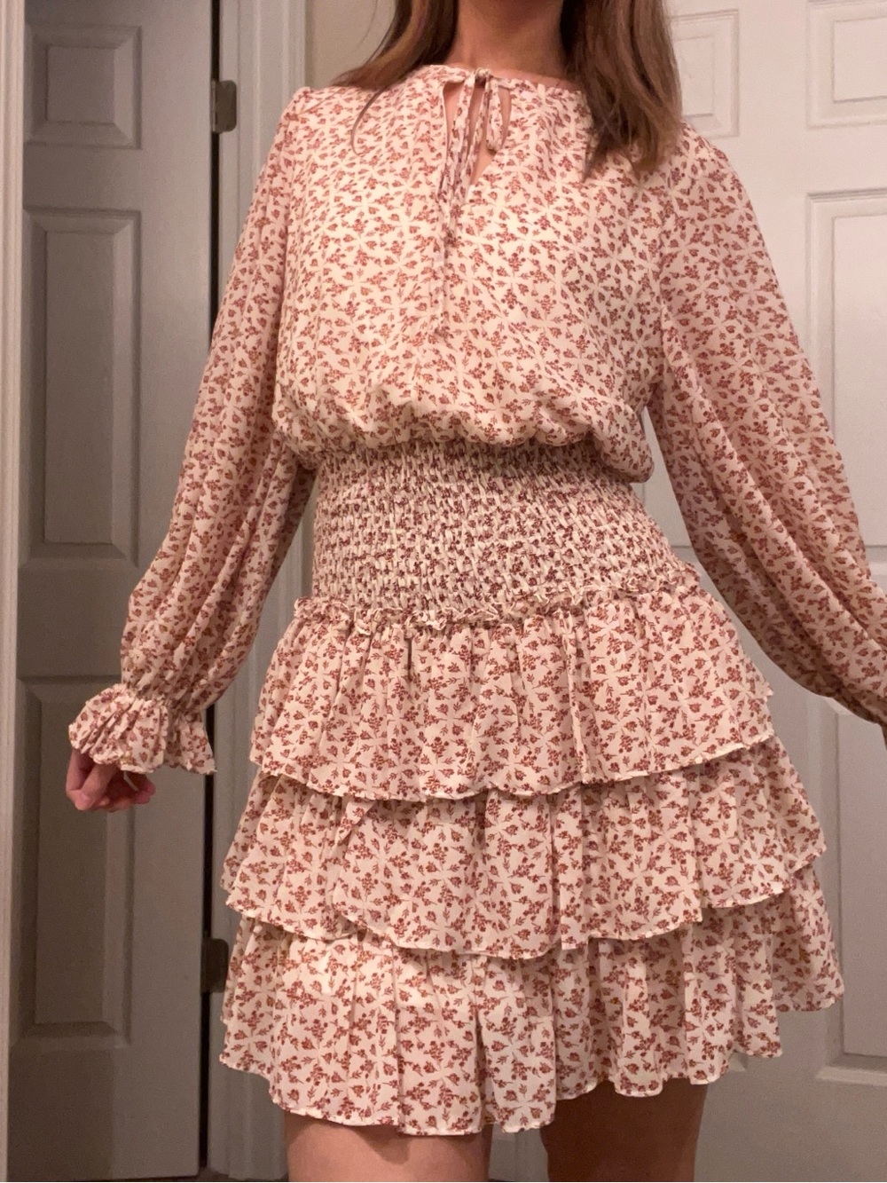 Smocked Waist ruffled Tiered Mini Dress - Blush Floral she + sky